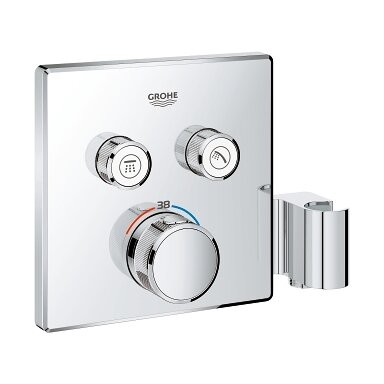 Virštinkinė termostatinio maišytuvo dalis Grohtherm Smartcontrol, 2 valdikliai, su integruotu dušo laikikliu, chromas